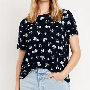 Old Navy Womens XXL Plus Size Navy Blue Luxe Floral Short Sleeve T Shirt Top